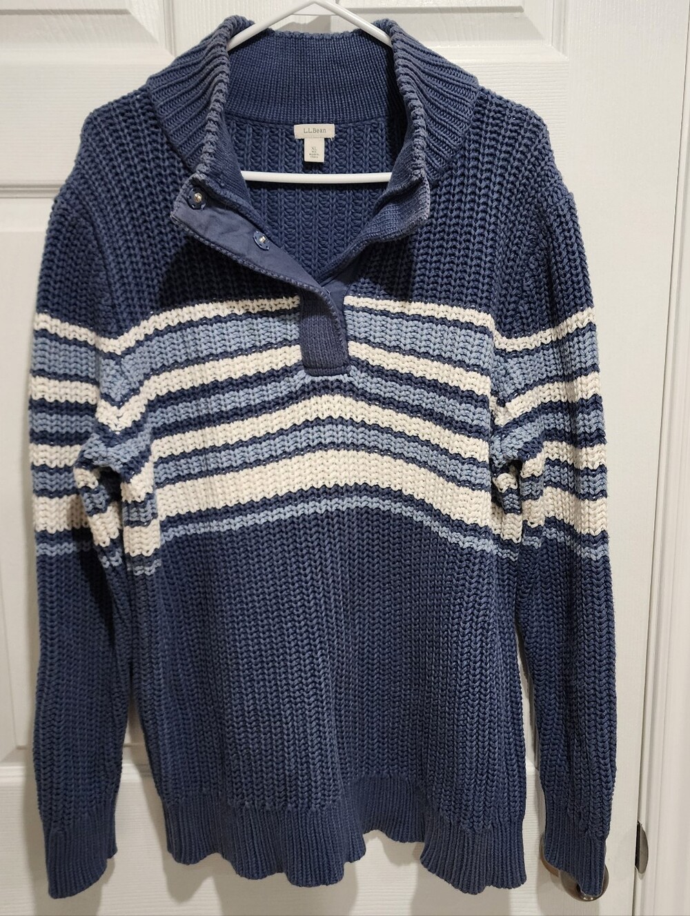 Vintage LL Bean Sweater Mens XL Fisherman Cable Knit 1/4 Button Neck Cotton